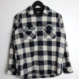 Roots Mens Plaid Elbow Patch Flannel Long Sleeve Shirt Size Small Cream Black